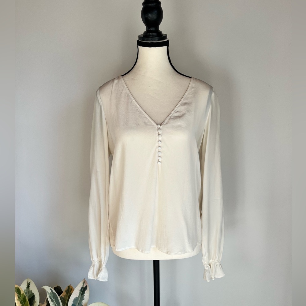 Sezane silk Cream V-Neck Blouse